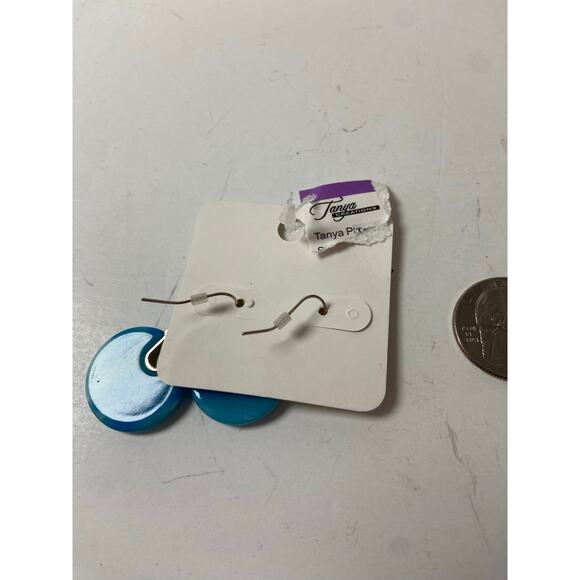 90s Bright Blue & Silver Tone Drop Earrings - Picture 3 of 3